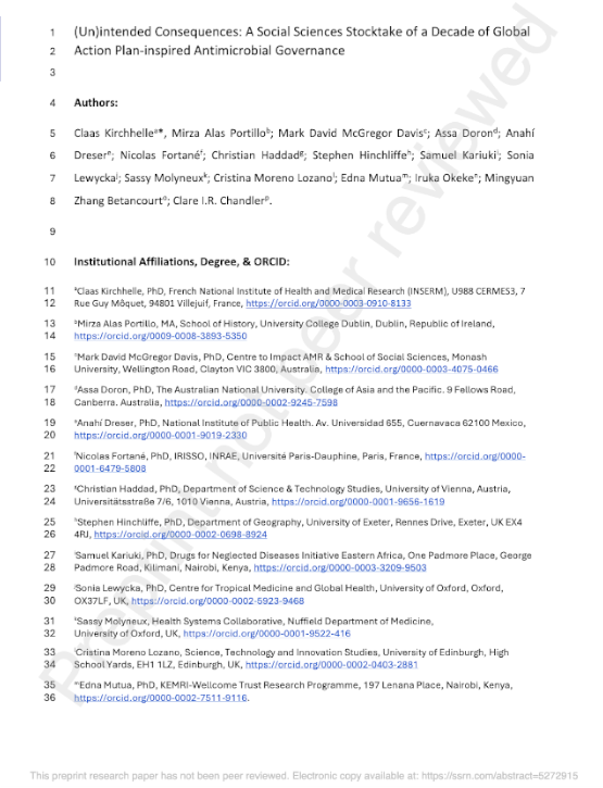 (Un)intended Consequences: A Social Sciences Stocktake of a Decade of Global Action Plan-inspired Antimicrobial Governance.